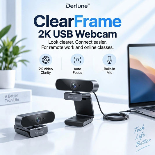 Derlune™ ClearFrame 2K USB Webcam